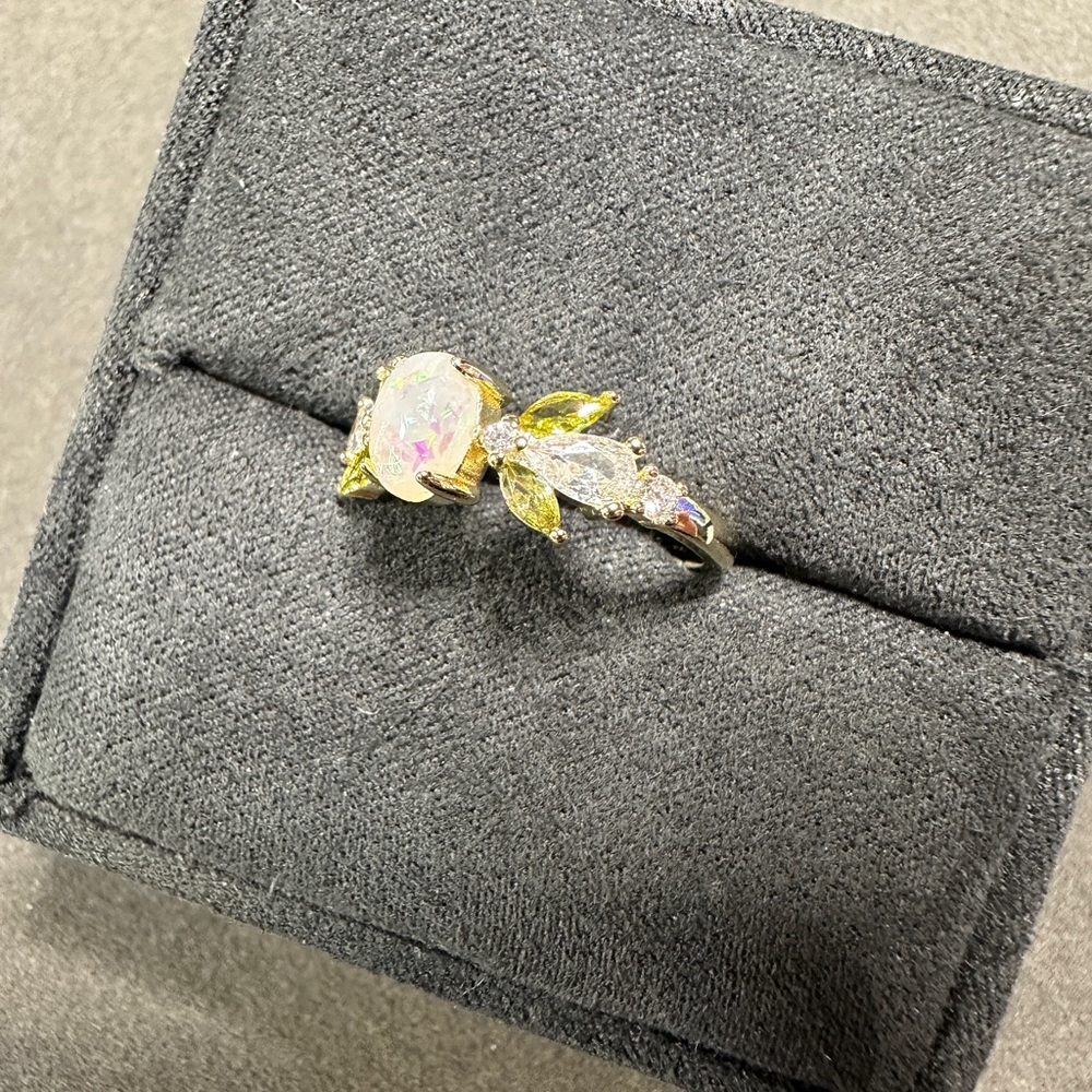 Adjustable 14K Gold Plated Opal Crystal Ring - Picture 2 of 4